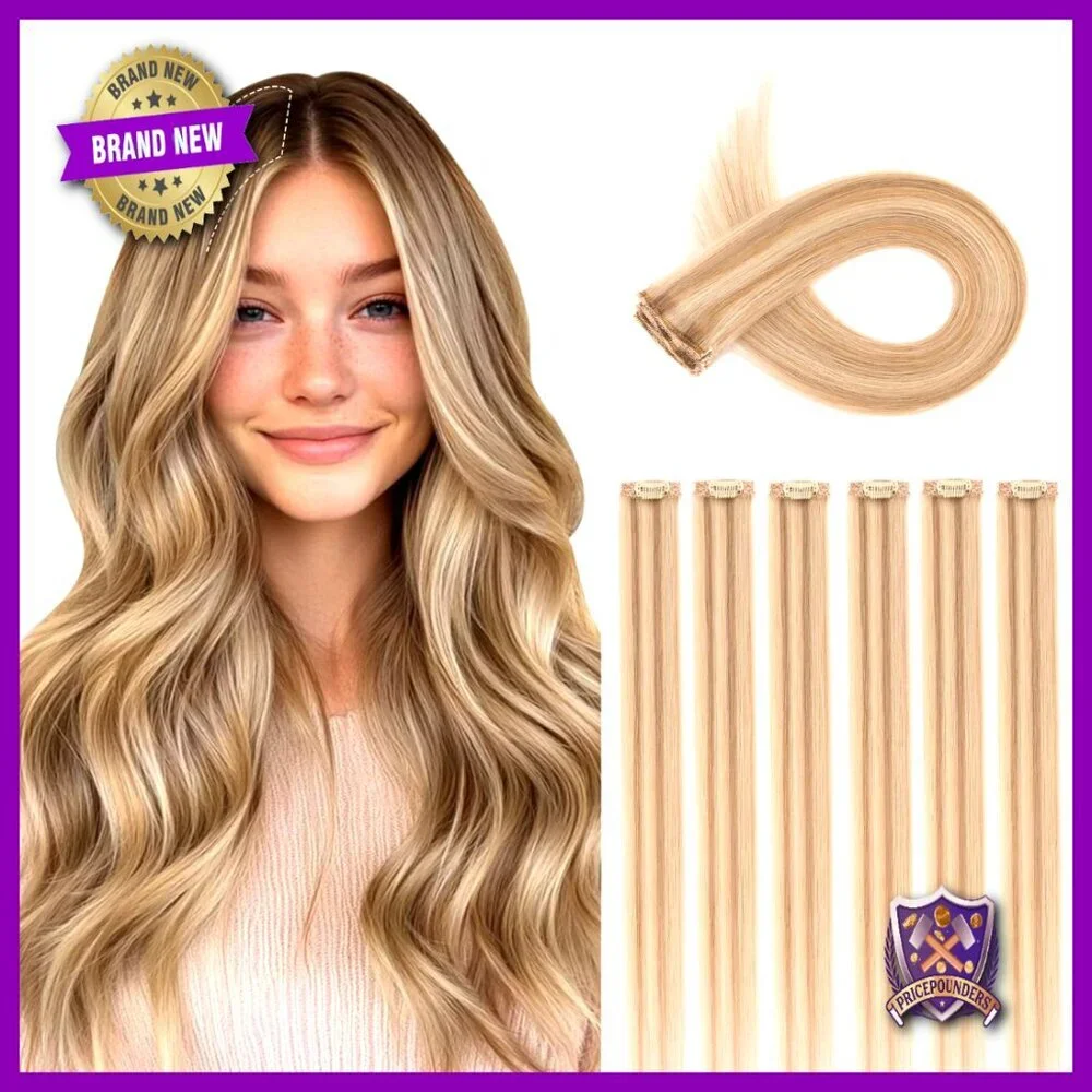 6-Piece Clip-In Human Hair Extensions 16 Inch Straight Seamless